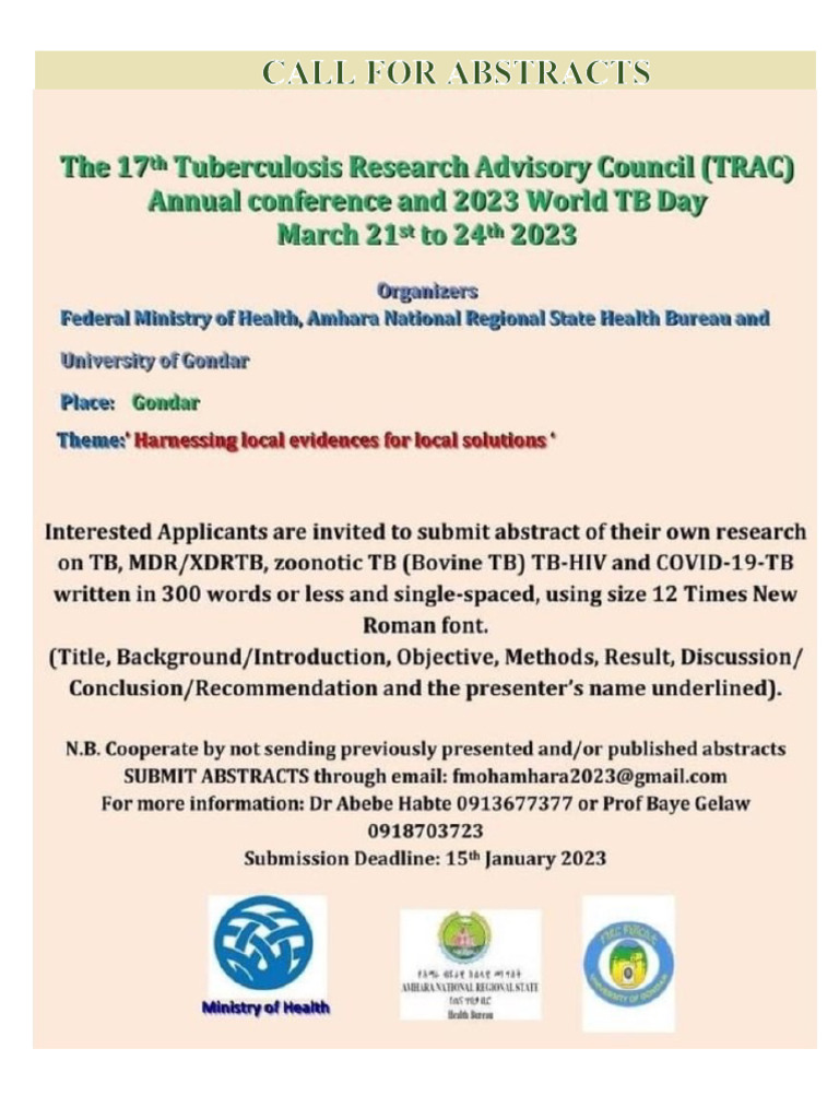 Call For Abstract On TB-MDR TB TRAC | PDF