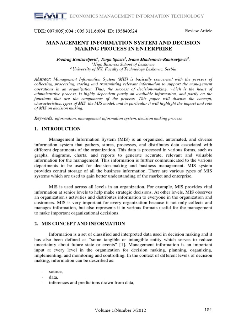 MIS and Its Role in Decision Making | PDF | Information | Decision Making