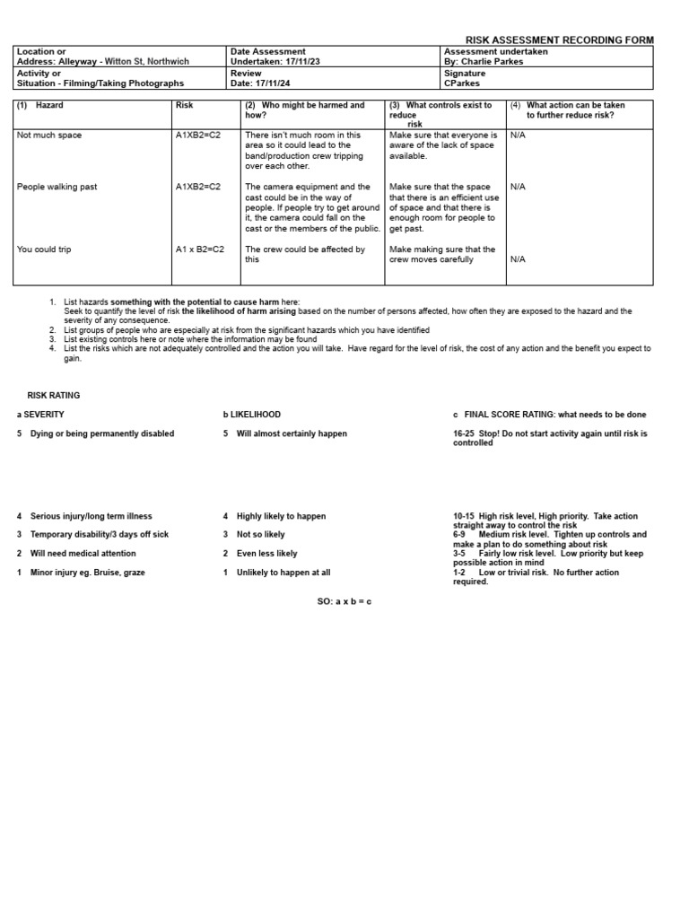 Risk Assesment - Alleyway | PDF | Risk | Risk Assessment
