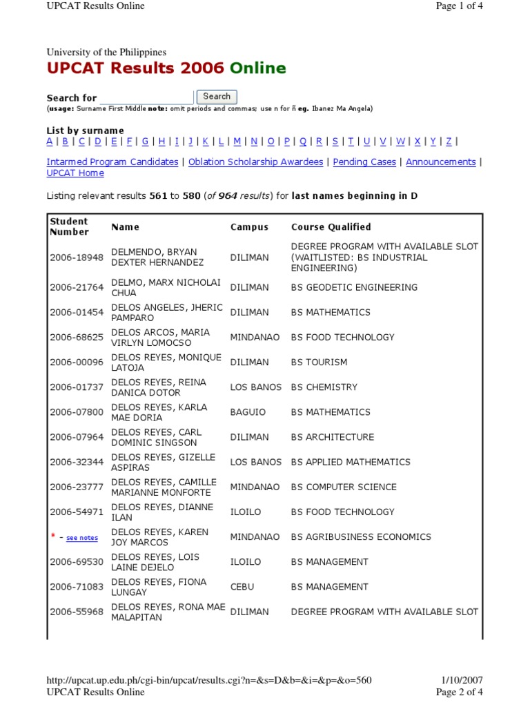 UPCAT 2006 Results and Guidelines | PDF | University And College ...
