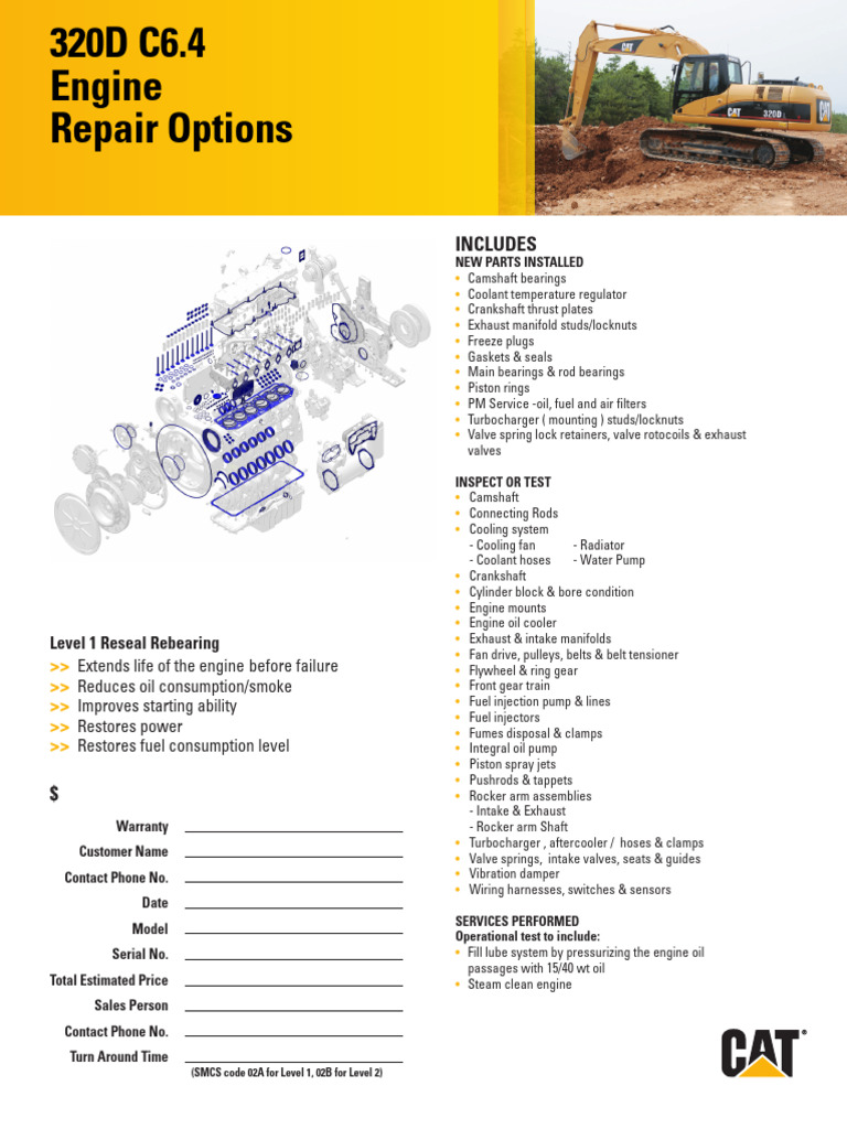 320D Level 1 Engine Overhaul Spec Sheet V2 PDF Engines Piston