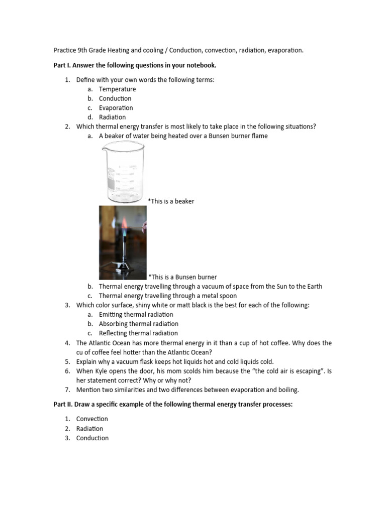 9th Grade Thermal Energy Transfer Worksheet | PDF | Social Science