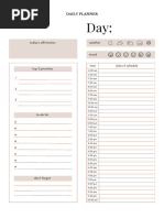 Beige Elegant Simple Notes Daily Planner With Timetable