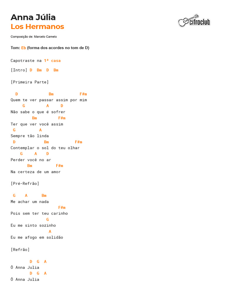 Cifra Club Los Hermanos Anna Júlia Pdf