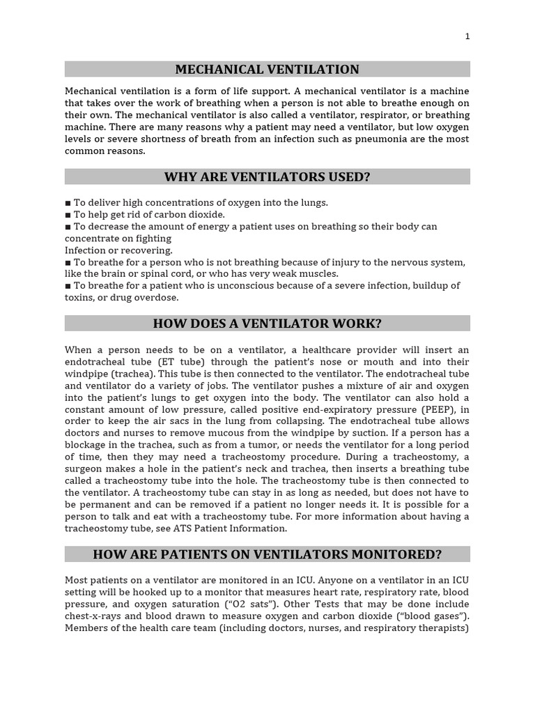 Mechanical Ventilation PDF Breathing Respiratory System