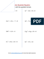 Quadratic Formula Worksheet