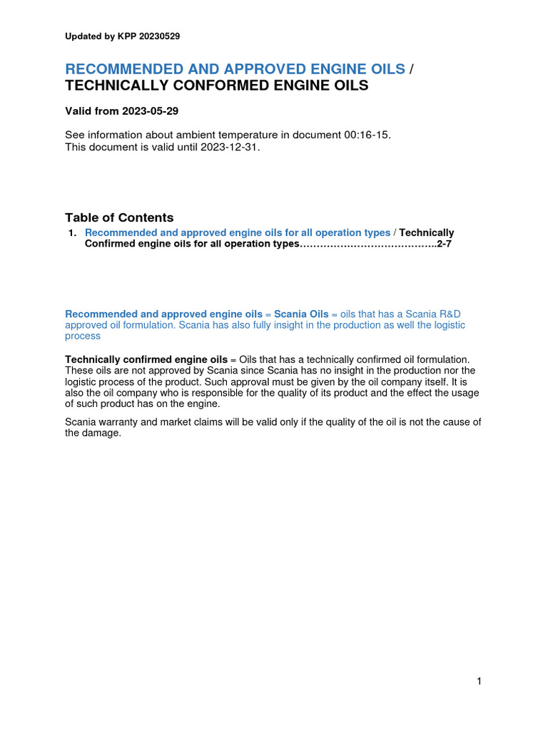 Recommended and approved engine oils 230529 1 pdf motor oil