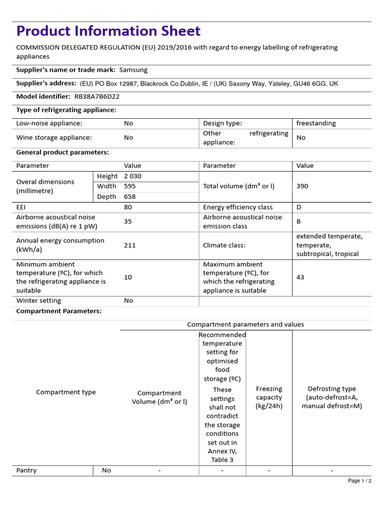 Samsung Refrigerating Appliance Info | PDF | Physical Quantities