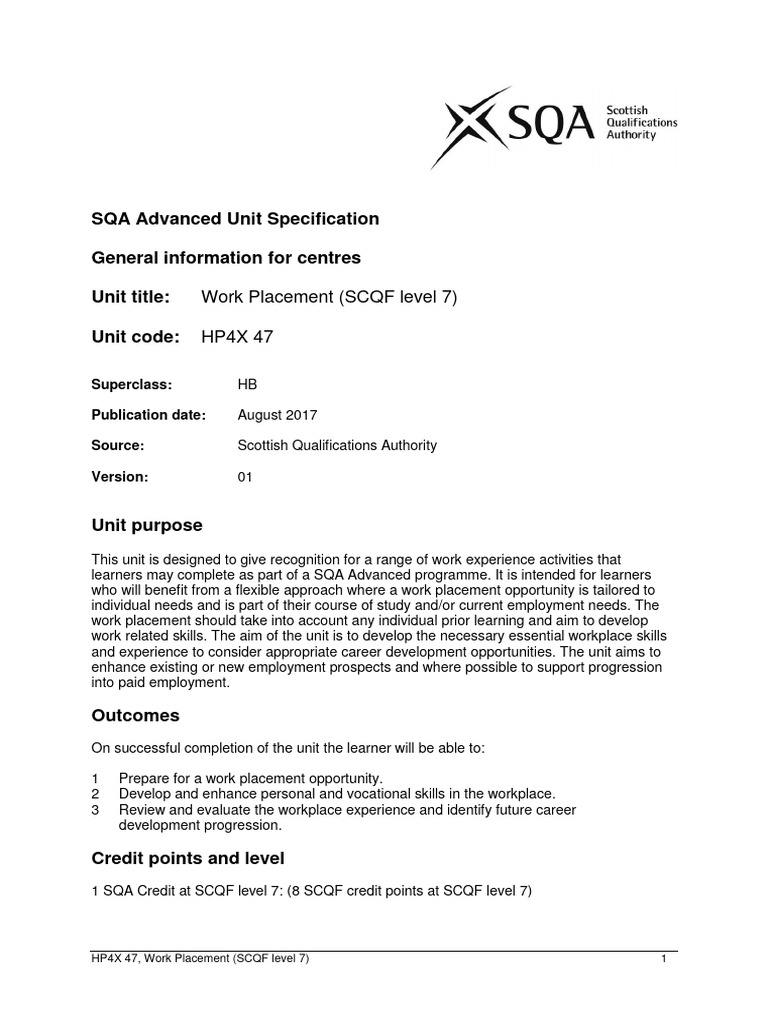 SCQF Level 7 Work Placement Unit Guide | PDF | Learning | Educational ...