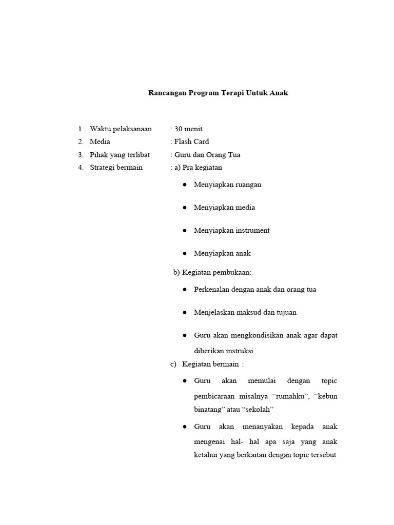 Program Terapi Kreatif Anak dengan Flash Card | PDF | Karier ...