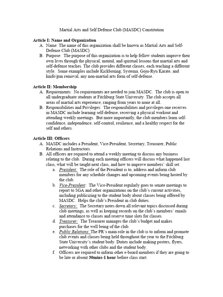 MASDC Constitution Overview | PDF | Self Defense | Presidents Of The ...