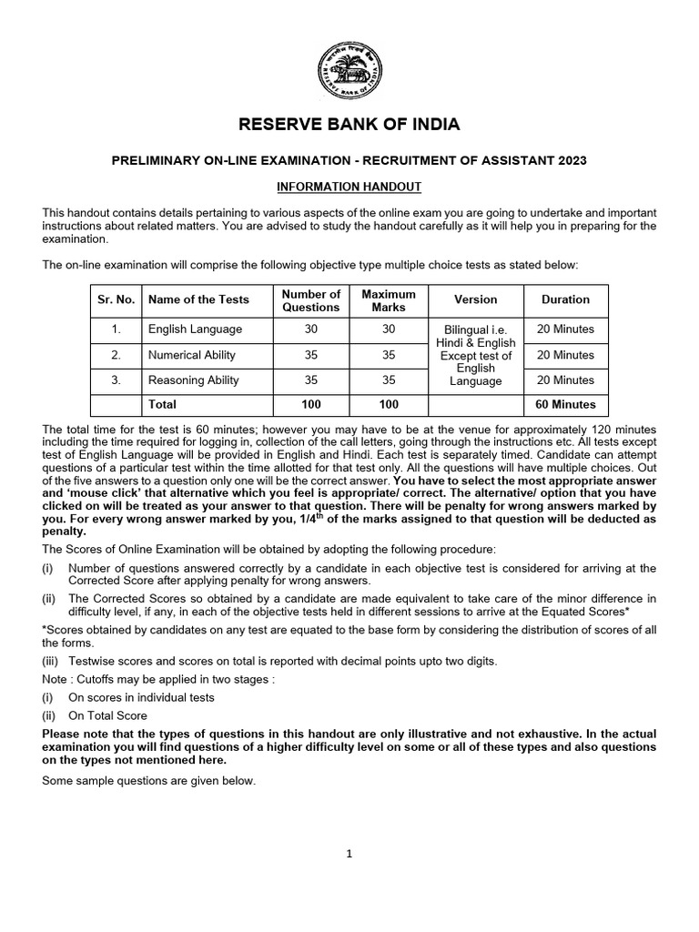 RBI Assistant Exam 2023 Guide | PDF | Multiple Choice | Identity Document