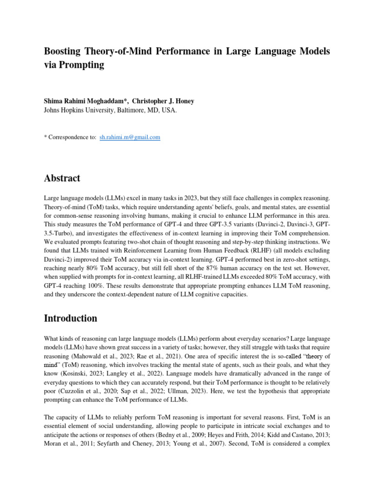 Boosting Theory-of-Mind Performance in Large Language Models | PDF ...