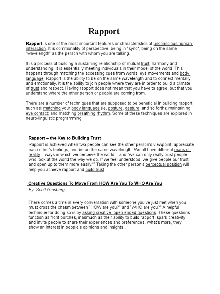 Rapport | PDF | Body Language | Emergence