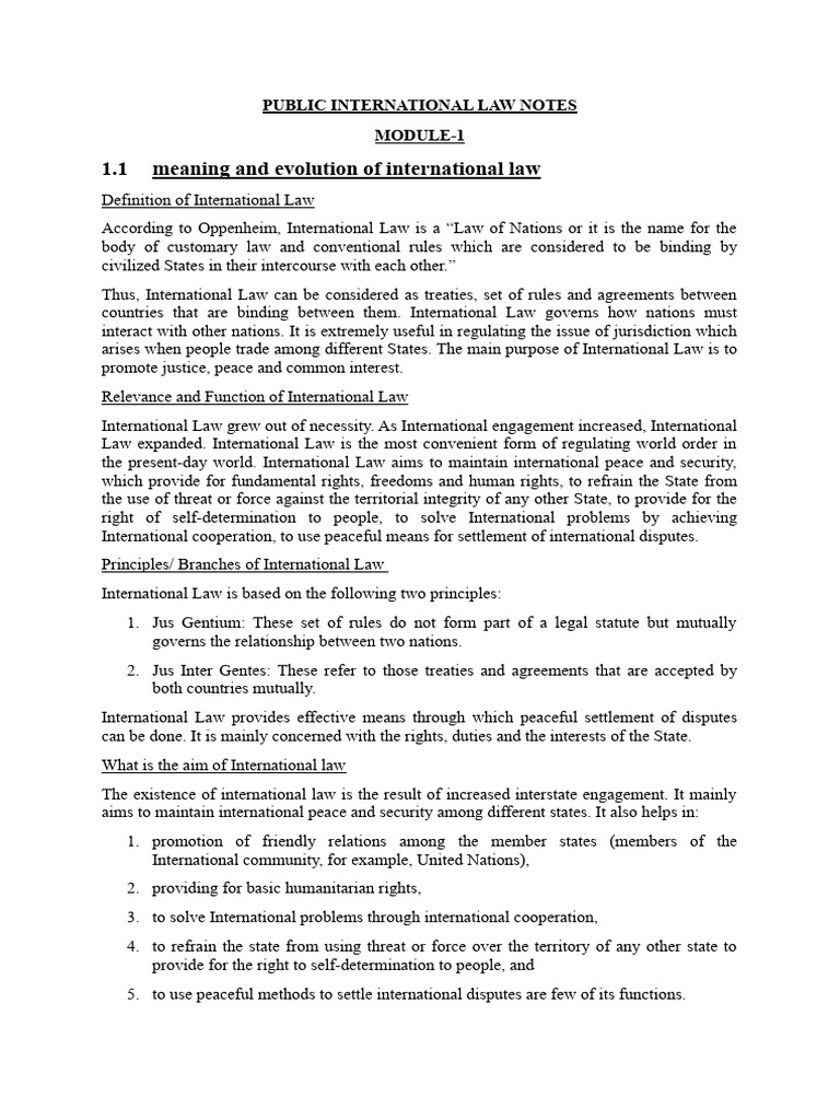 Public International Law Overview | PDF | International Law | Treaty
