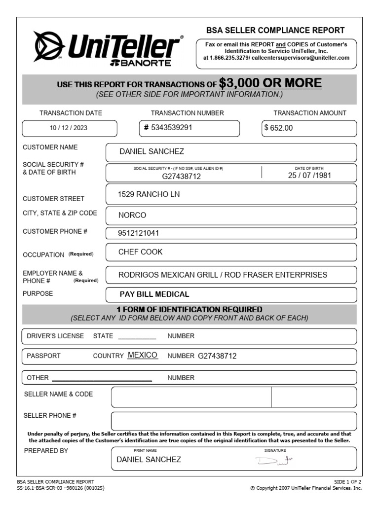 BSA Compliance Completo PDF Identity Document Wire Transfer