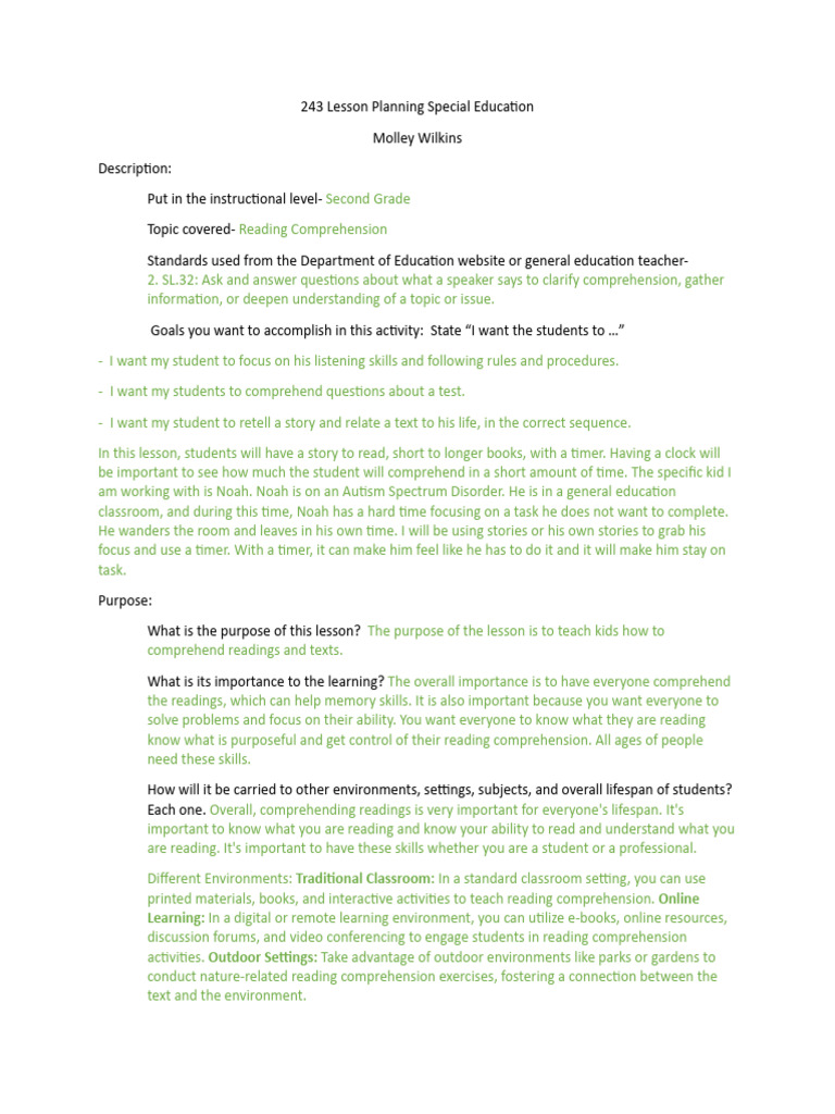 Final 243 Lesson Planning Special Education | PDF | Reading ...