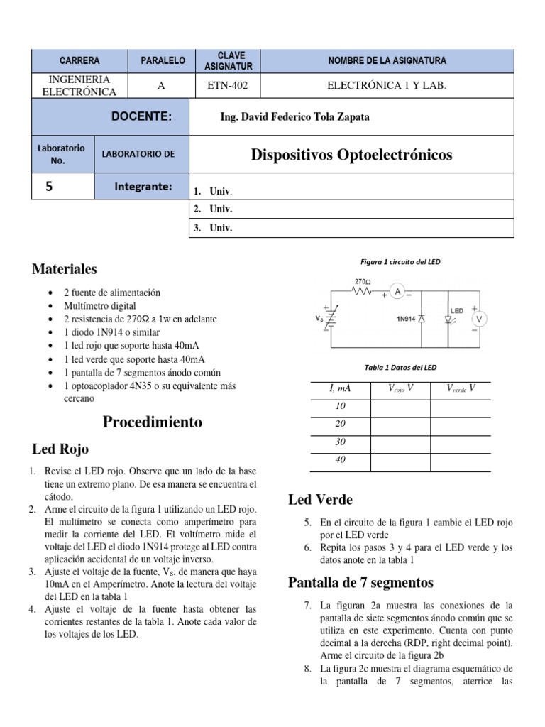 Laboratorio | PDF | Diodo emisor de luz | Electrónica