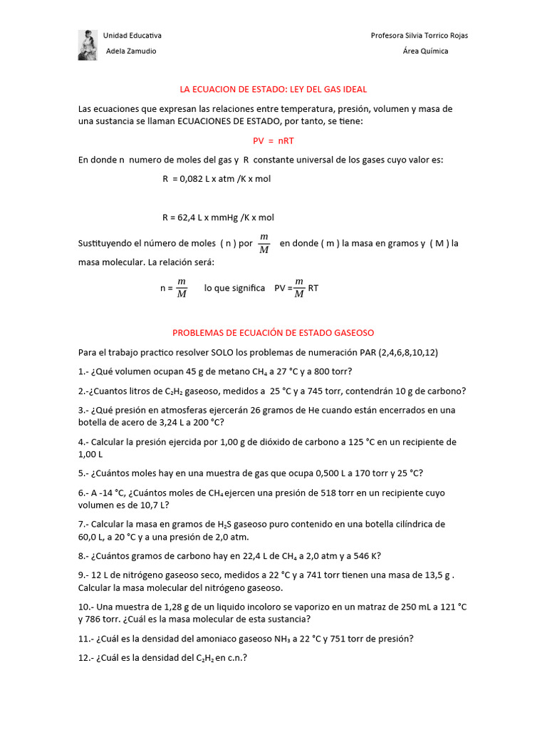 Ecuacion de Estado | PDF | Gases | Mole (Unidad)
