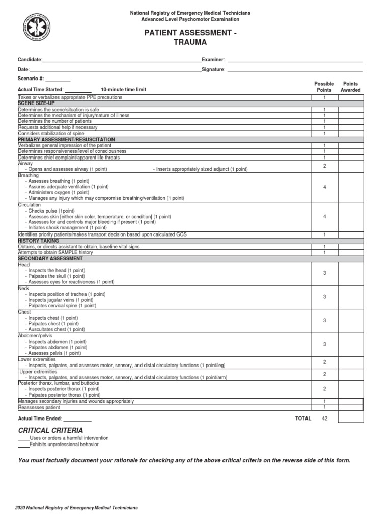 Trauma Patient Assessment Guidelines | PDF | Major Trauma | Thorax