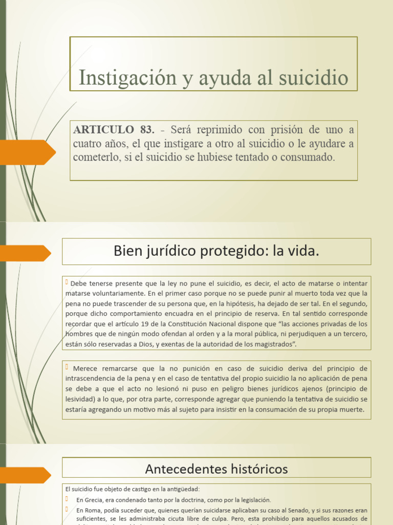 Instigación y ayuda al suicidio | PDF | Suicidio | Intención (Derecho ...