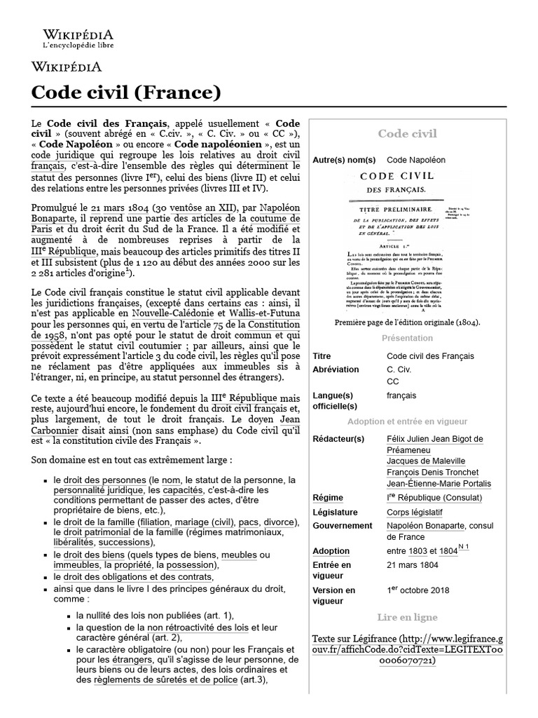 Histoire et portée du Code civil français | PDF | Justice | Crime et ...