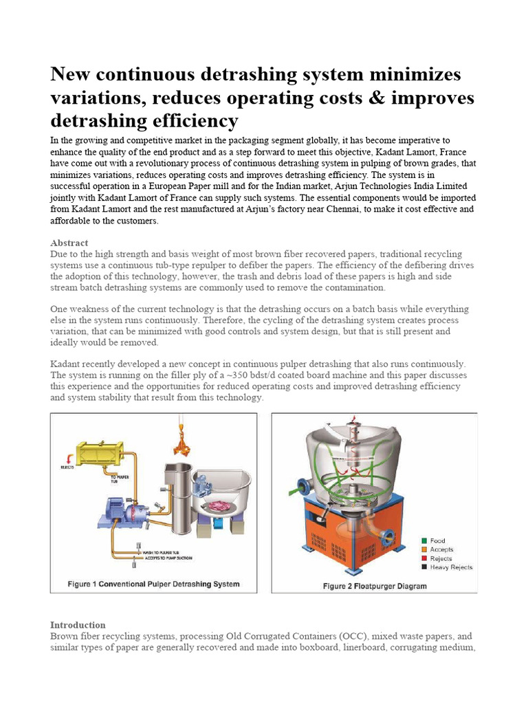 detrashing system | PDF | Pulp (Paper) | Pump