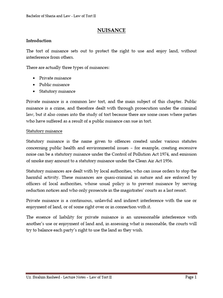 Nuisance Pdf Nuisance Tort