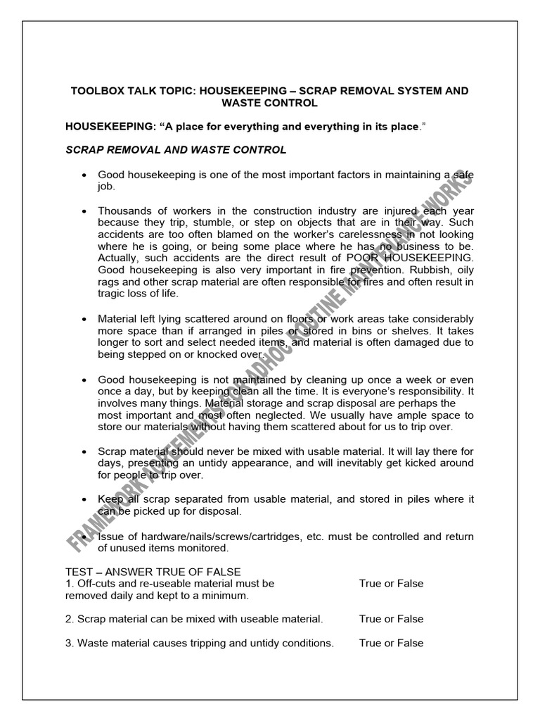 Housekeeping Scrap Removal System and Waste Control | PDF