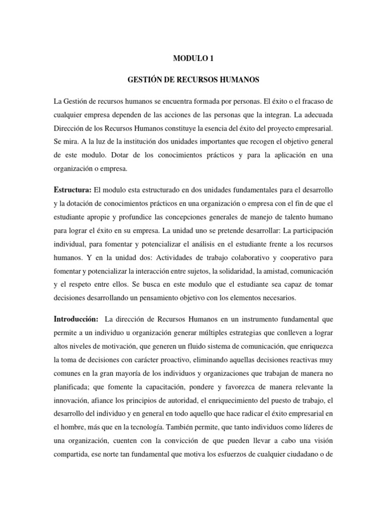 MODULO 1 GESTION DE RRHH | PDF | Gestión de recursos humanos | Business