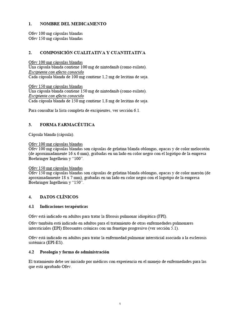 Dosis y uso de Ofev 150 mg | PDF | Transaminasa | Efecto adverso