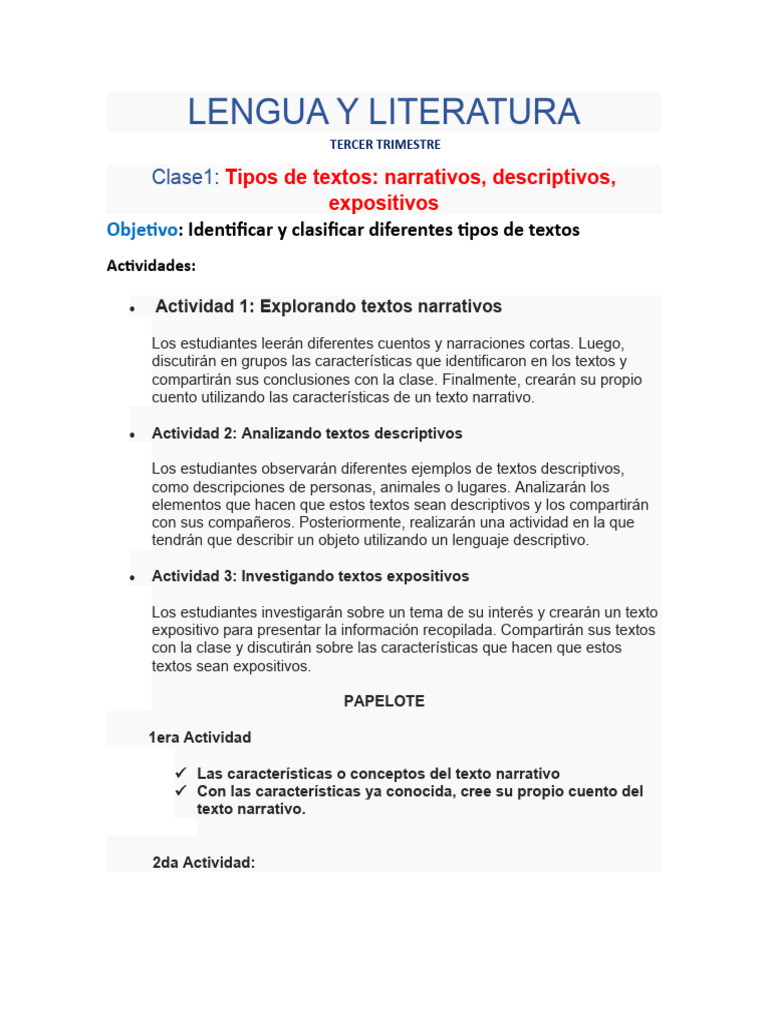 Clase de Lengua y Literatura Del Tercer Trimestre-1 | PDF | Narración ...