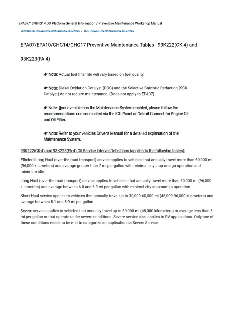 Maintenance Overlaps Narrow Table Reference: Epa07 Epa10 Ghg14 Ghg17 Preventive Maintenance Tables 93K222 Ck 4