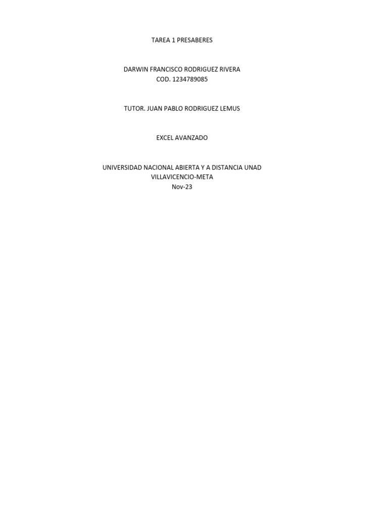 Tarea1 Darwin Rodriguez | PDF | Microsoft Excel | Hoja de cálculo
