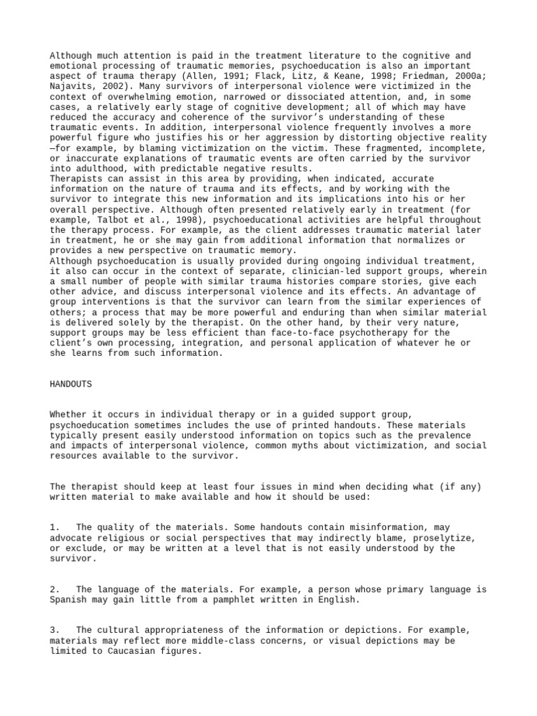 Briere & Scott, CH 5 - Psychoeducation | PDF | Psychological Trauma ...