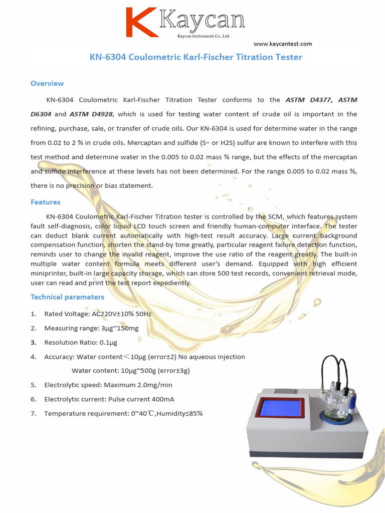 KN6304 Coulometric KarlFischer Titration Tester PDF