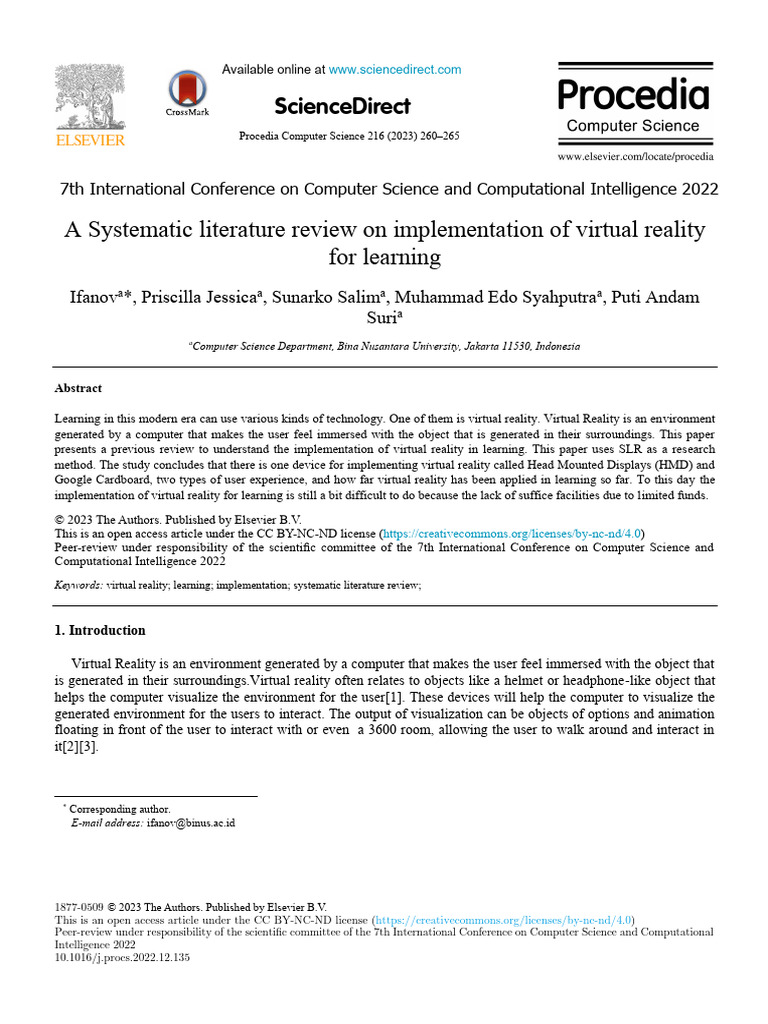 A Systematic Literature Review On Implementation of Virtual Reality For ...