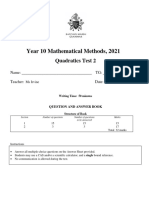 10MM - Quadratics Test 2 2021 For Ms Irvine's Class