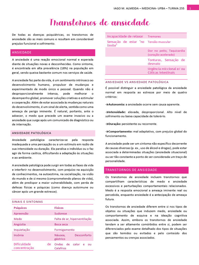 Transtornos de Ansiedade: Sintomas e Diagnóstico | PDF | Ansiedade ...