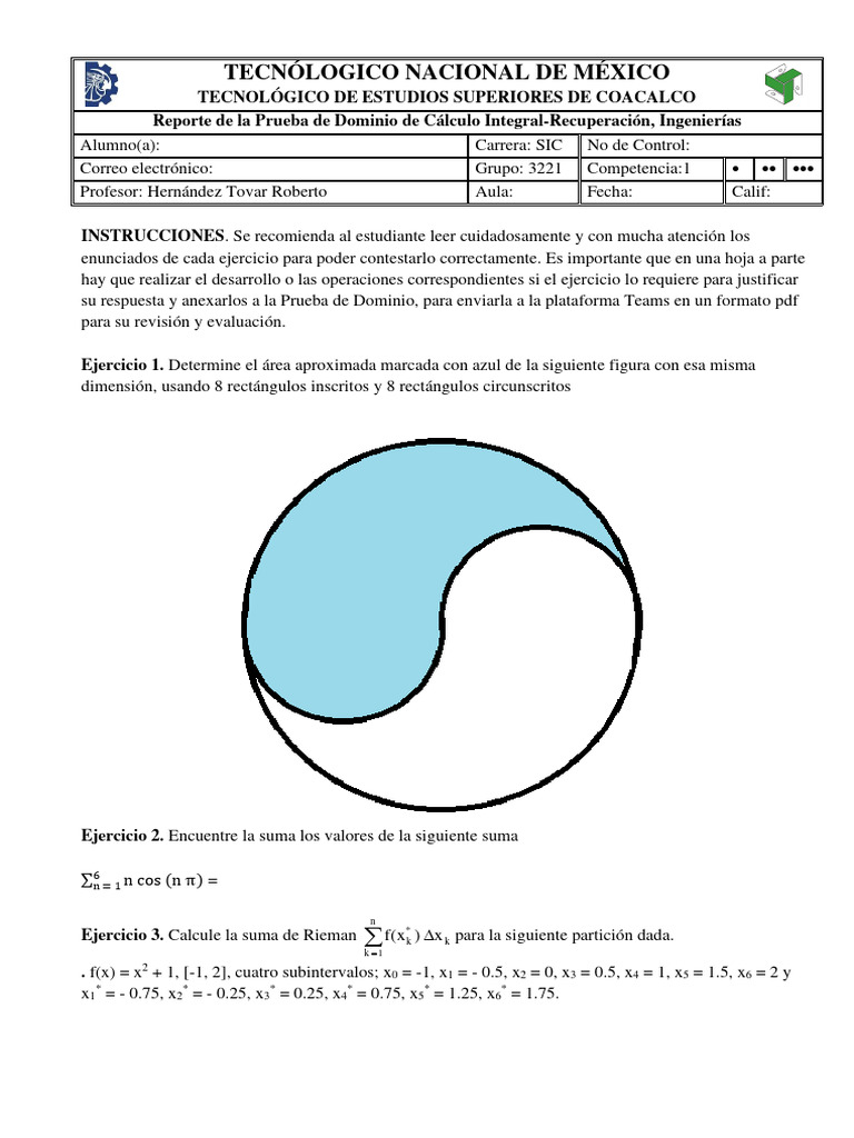 Prueba de Dominio: Cálculo Integral | PDF | Métodos y materiales de ...