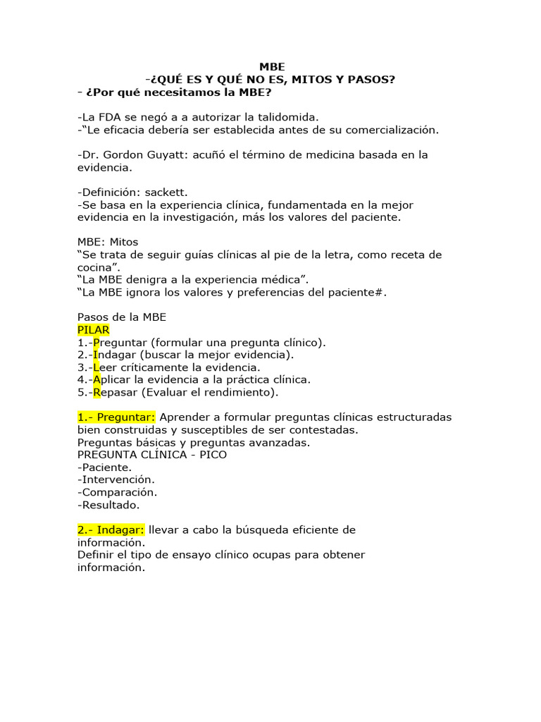 Pasos de la Medicina Basada en la Evidencia | PDF | Evidencia basada en ...