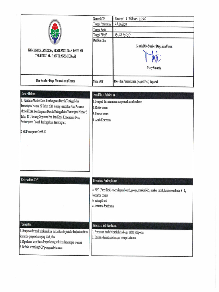 Sop rapid test pdf