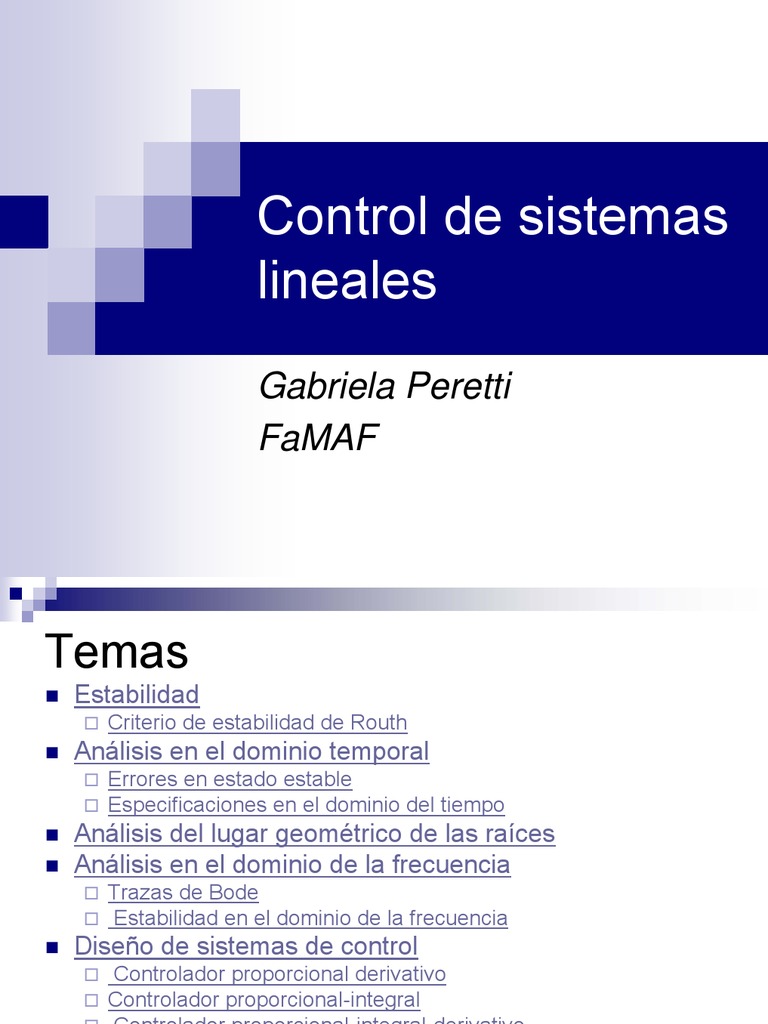Control de Sistemas Lineales Sistema de control Sistema de