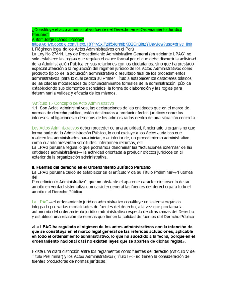 Constituye el acto administrativo fuente del Derecho en el Ordenamiento ...