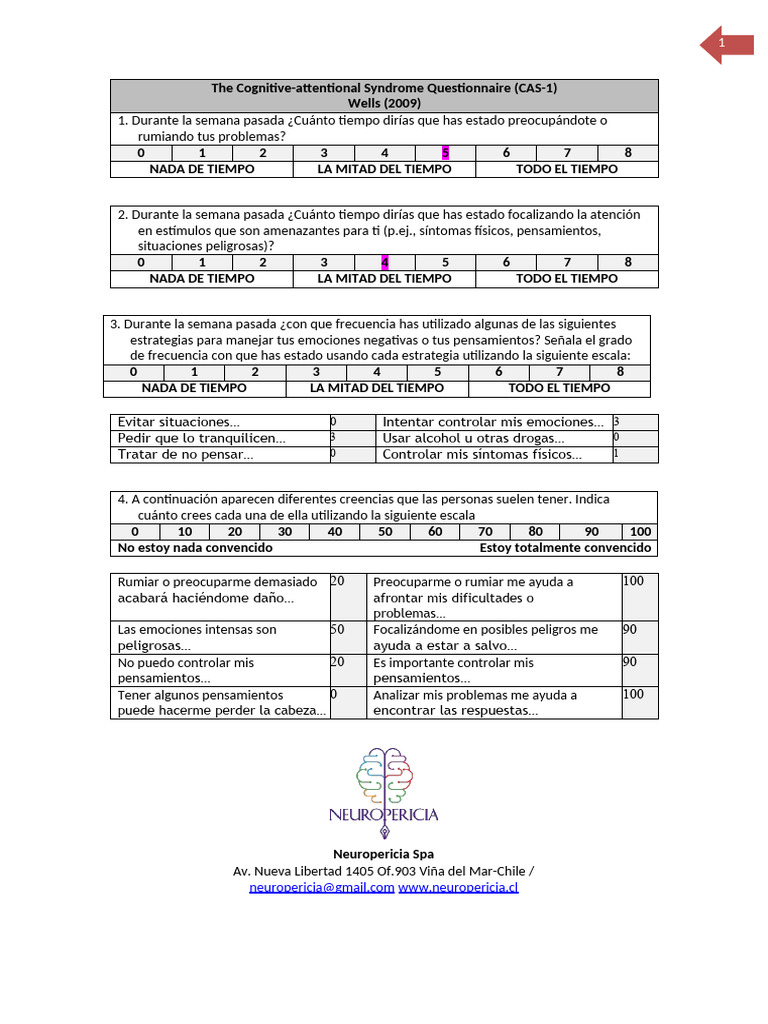 The Cognitive-Attentional Syndrome Questionnaire (1) | PDF | Las ...