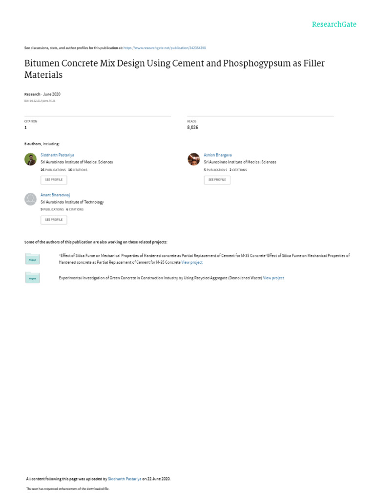 Bitumen concrete mix design using cement and phosphogypsum as filler