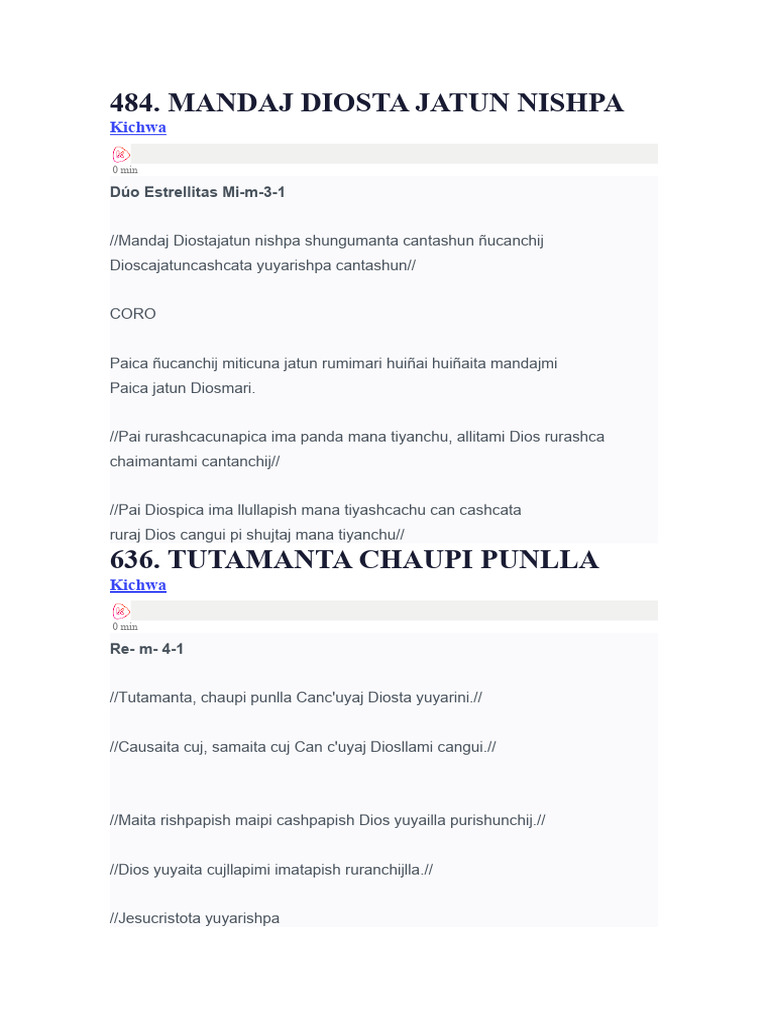 Mandaj Diosta Jatun Nishpa: Kichwa | PDF