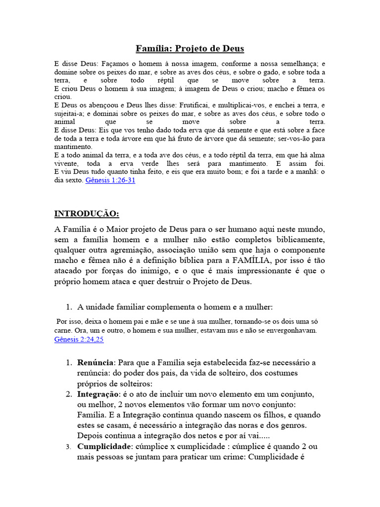 Família Projeto De Deus Pdf Gênesis Livro Aves