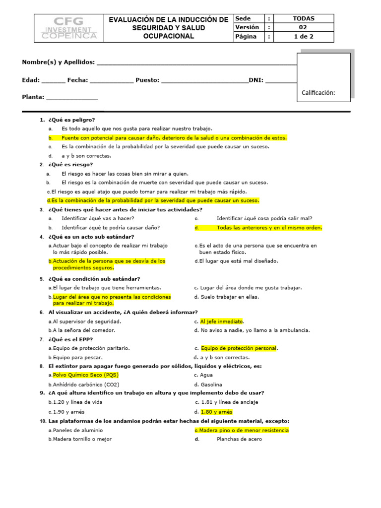 Examen Inducción V2 Pdf Riesgo Escuchando