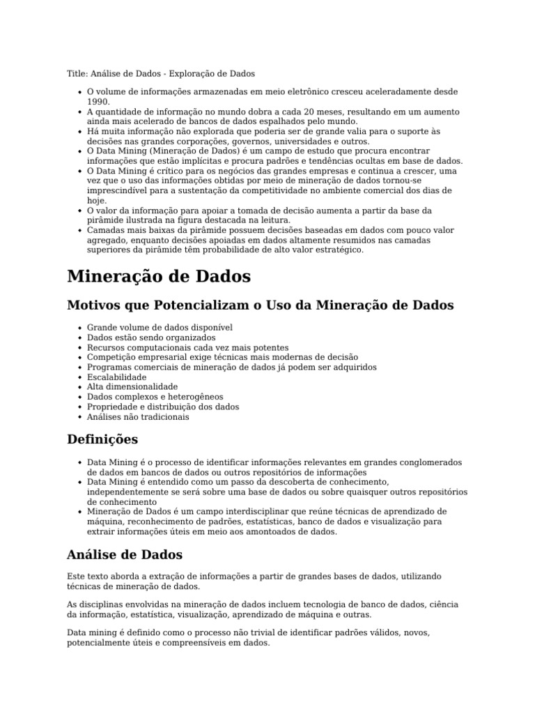 Mineração de Dados: Análise e Processos | PDF | Mineração de dados ...
